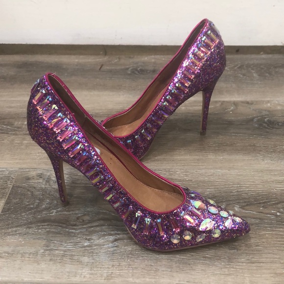 Steve Madden Galaxxie Glitter Sequin Dress Pump Pink Purple Women's 10 - Picture 2 of 10